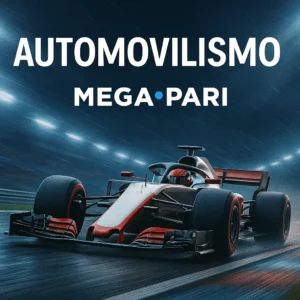 Coche de Fórmula 1 corriendo a toda velocidad en una pista mojada bajo luces de neón. Apuestas de automovilismo en MegaPari Argentina: Fórmula 1, MotoGP y carreras internacionales con cuotas en directo y pronósticos avanzados.